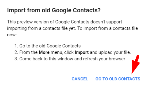 Selecteer go to old contacts